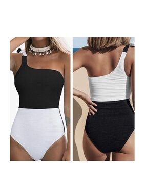 CUPSHE One Piece Swimsuit Color Block One Shoulder Bowknot Bathing Suit …